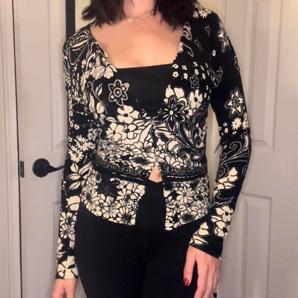 y2k black & white beaded cardigan sweater